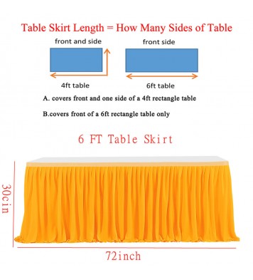 6ft Polyester Pleated Table Skirt Wrinkle Resistant Machine Washable For Wedding Baby Shower Birthday Party Banquet (L 6(ft) 14(ft),H 77cm) 14ft