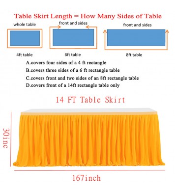 6ft Polyester Pleated Table Skirt Wrinkle Resistant Machine Washable For Wedding Baby Shower Birthday Party Banquet (L 6(ft) 14(ft),H 77cm) 14ft