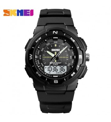 Color: black - SKMEI Dual Display Quartz Watch Men Outdoor Sports Watches Digital Electronic Men Watches Waterproof Top Brand Luxury Male Watch