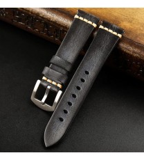 Color: Green Gold buckle, Size: 18mm - Hand-painted leather Watchband, 18 19 20 21 22 23 24MM retro style first layer leather strap, suitable for men's strap