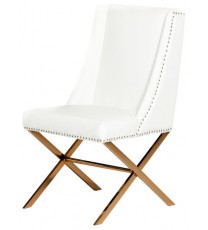 37" White Leatherette And Rosegold Steel Dining Chair