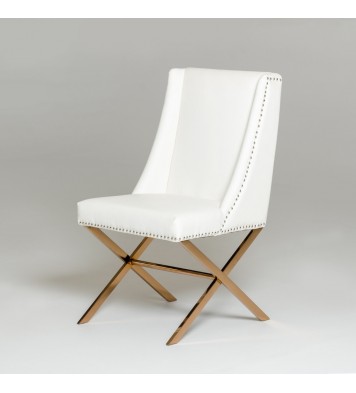 37" White Leatherette And Rosegold Steel Dining Chair