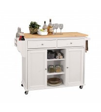 47" X 18" X 34" Natural And White Kitchen Island