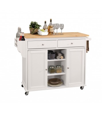 47" X 18" X 34" Natural And White Kitchen Island