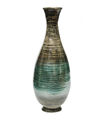 28" Distressed Aqua Spun Bamboo Artisan Floor Vase