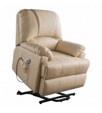 34" X 37" X 41" Beige Leatherette Power Lift Massage Recliner