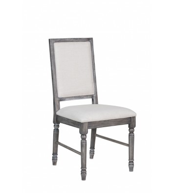 Set Of Two Gray Wood Upholstered Fabric Dining Chairs