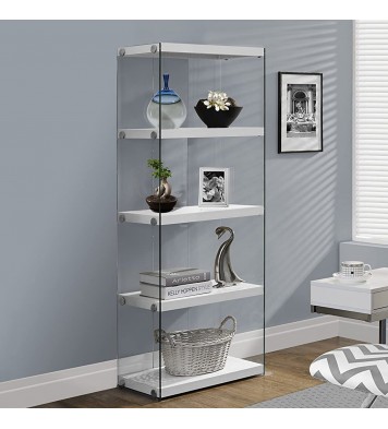 59" White Glass Four Tier Etagere Bookcase