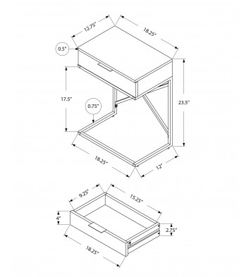 24" Silver And Gray End Table With Drawer