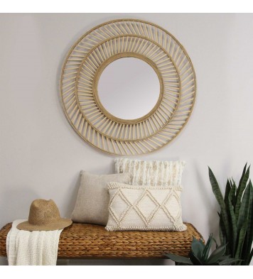 31.5 Boho Casual Woven Wicker Wall Mirror