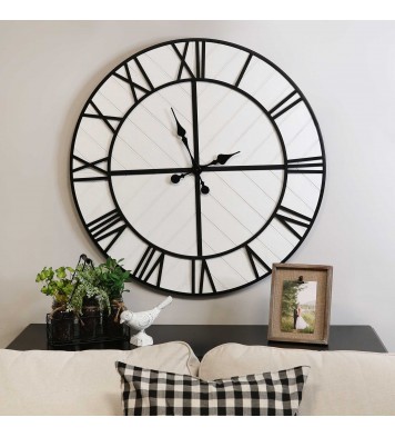 31.5 White Wood And Black Metal   Wall Clock