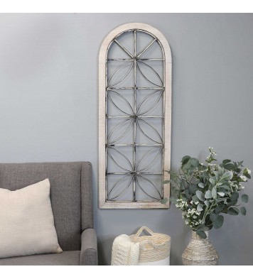 Distressed White Metal & Wood Window Panel