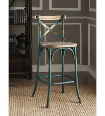 43" Brown And Turquoise Iron Chair With Footrest