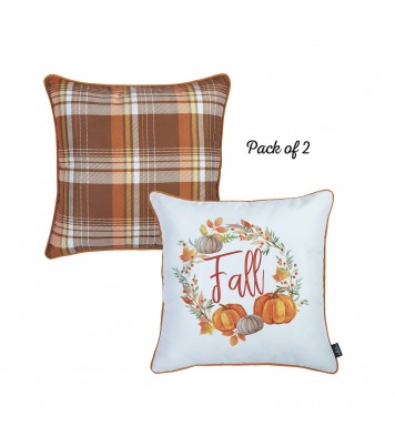 Set Of 2 18" Fall Thanksgiving Pumpkin Throw Pillow Cover