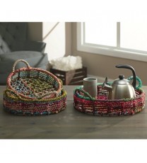 Handmade Set Of 3 Rainbow Round Nesting Jute Trays