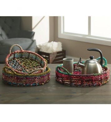 Handmade Set Of 3 Rainbow Round Nesting Jute Trays