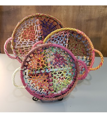 Handmade Set Of 3 Rainbow Round Nesting Jute Trays