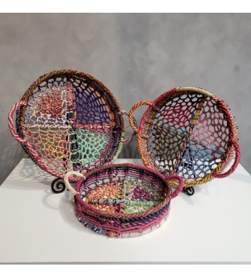 Handmade Set Of 3 Rainbow Round Nesting Jute Trays