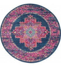 4' Blue Round Power Loom Area Rug