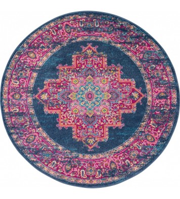 4' Blue Round Power Loom Area Rug