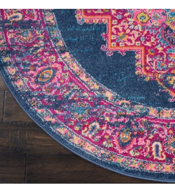 4' Blue Round Power Loom Area Rug