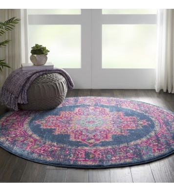 4' Blue Round Power Loom Area Rug