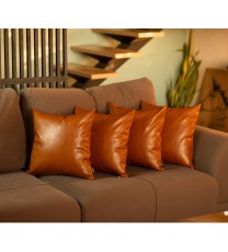 Set Of 4 Brown Faux Leather 22" Pillow Covers