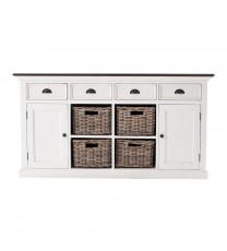 Modern Farmhouse Brown And White Buffet Server With Baskets