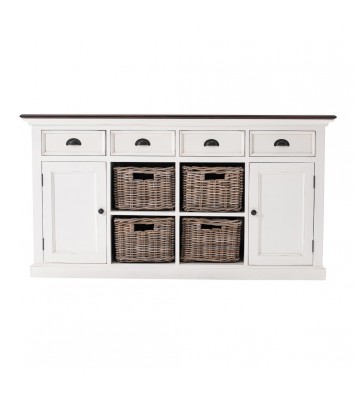 Modern Farmhouse Brown And White Buffet Server With Baskets