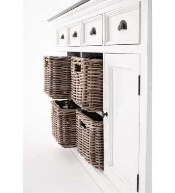 Modern Farmhouse Brown And White Buffet Server With Baskets