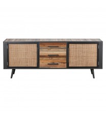 79" Modern Rustic Black Natural And Rattan Buffet Server