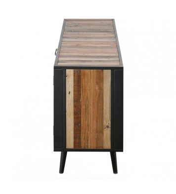 79" Modern Rustic Black Natural And Rattan Buffet Server