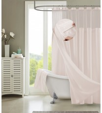 Blush Sheer and Grid Shower Curtain and Liner Set