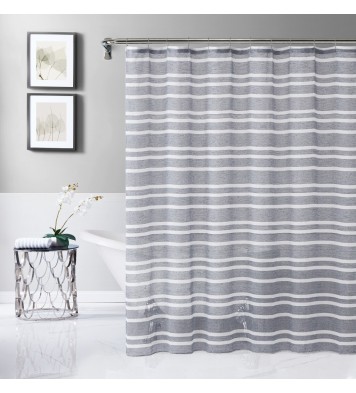 Silvery Gray and White Striped Shower Curtain