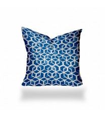 24" X 24" Blue And White Zippered Geometric Throw Indoor Outdoor Pillow