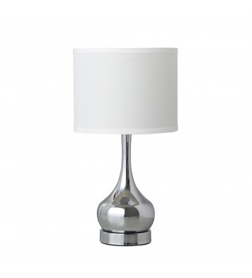 19" Silver Bedside Table Lamp With White Drum Shade