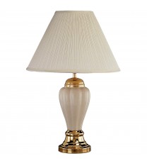 27" Beige Ceramic Bedside Table Lamp With Off-White Shade