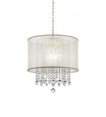 Primo Gold Finish Ceiling Lamp with Crystal Accents and White Shade