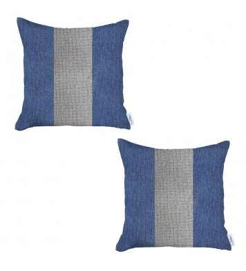 Set Of Two 18" X 18" Grey And Blue Geometric Zippered Handmade Polyester Throw Pillow