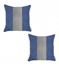 Set Of Two 18" X 18" Grey And Blue Geometric Zippered Handmade Polyester Throw Pillow