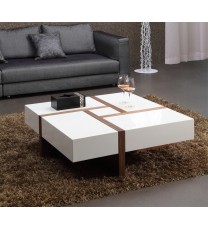 Modern White and Walnut Square Coffee Table with Storage