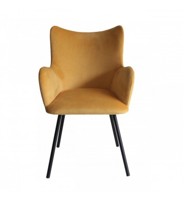 Yellow Curvy Velvet and Black Modern Dining Chair