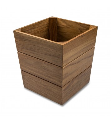 12" Traditional Solid Teak Large Waste Basket