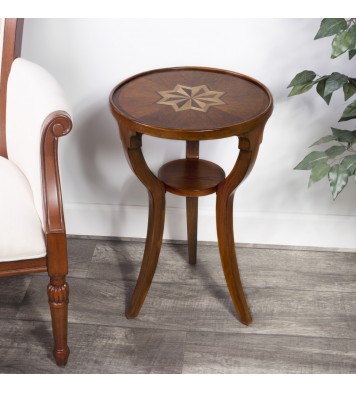 24" Brown And Olive Ash Manufactured Wood Round End Table With Shelf