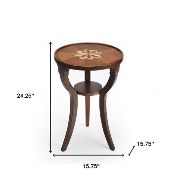 24" Brown And Olive Ash Manufactured Wood Round End Table With Shelf