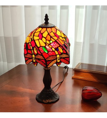 15" Tiffany Style Stained Glass Dragonflies Table Lamp