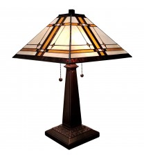 23" White Amber and Brown Stained Glass Two Light Mission Style Table Lamp