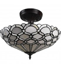 Black and Gray Two Light Tiffany Style Semi Flush Dimmable Ceiling LIght