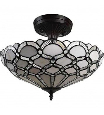 Black and Gray Two Light Tiffany Style Semi Flush Dimmable Ceiling LIght