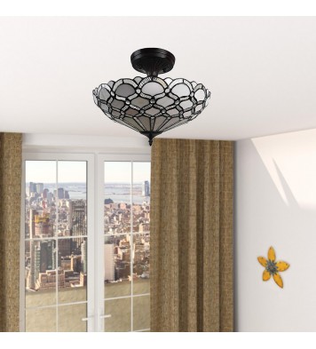 Black and Gray Two Light Tiffany Style Semi Flush Dimmable Ceiling LIght